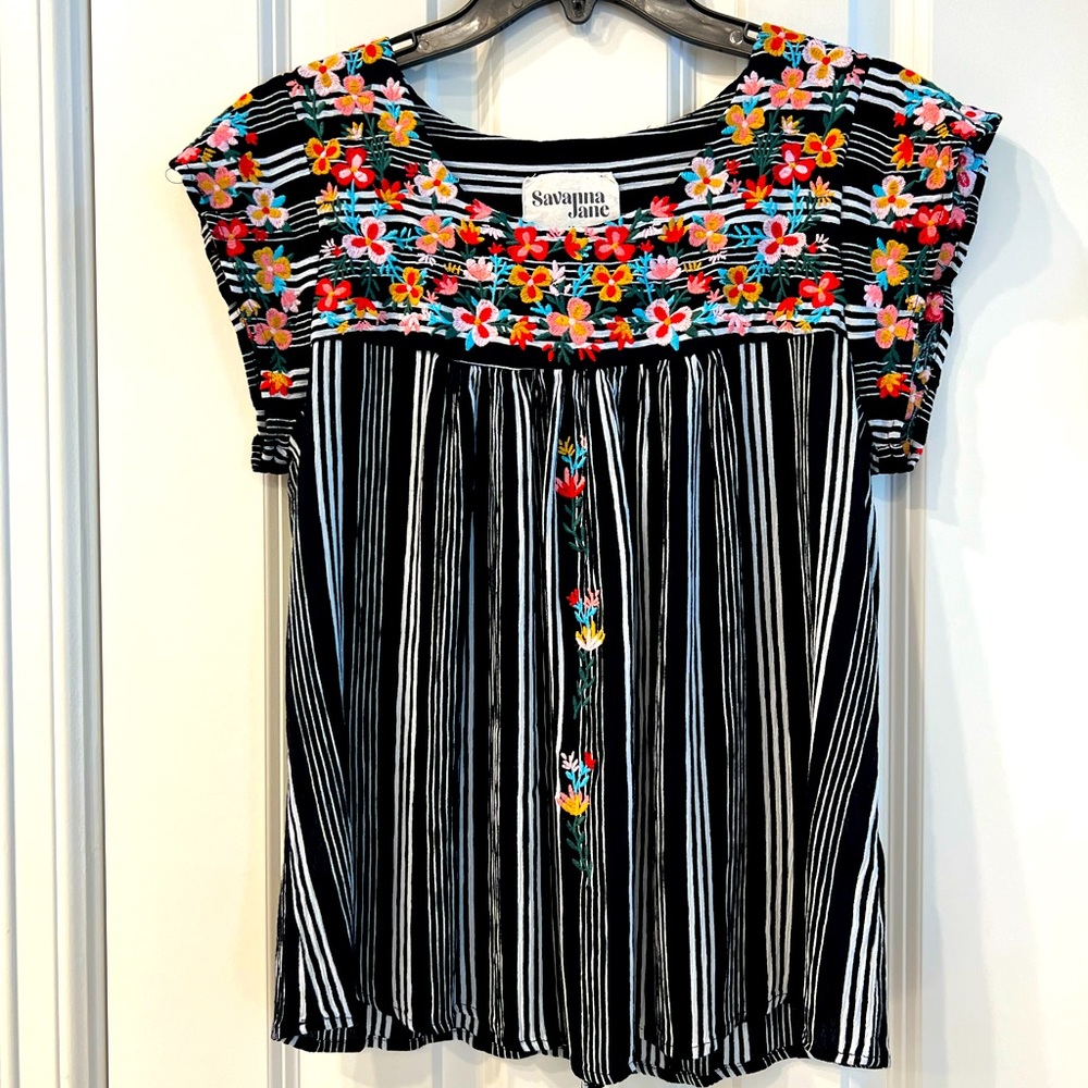 Savanna Jane Floral Embroidered Blouse Medium